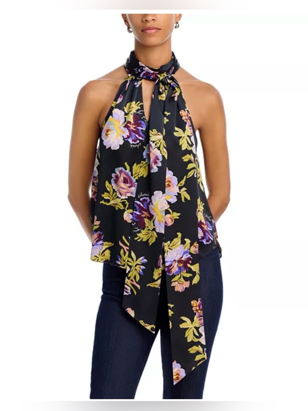 cinq a sept Floral Multicolor 100% silk “Harlow Silk Halter” Top NWT Medium